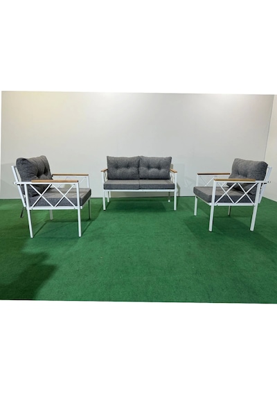 2+1+1 Beyaz Profil Balkon-bahçe-kafe- Çay Seti-koltuk Takımı-oturma Grubu-ofis Koltuğu Gri