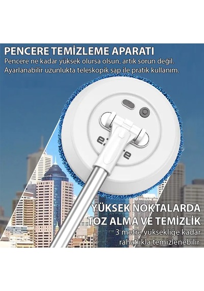 Ezere Aa102 Pro Teleskopik Kablosuz Döner Temizlik Fırçası Cam Tavan Zemin Uyumlu-1852 Beyaz