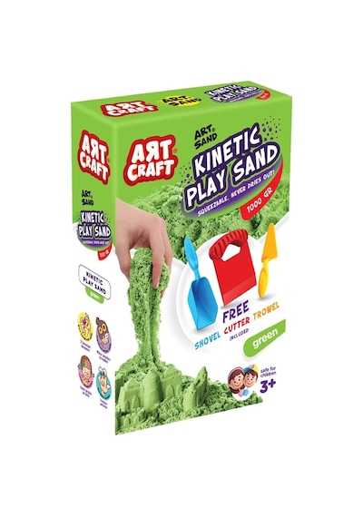 Art Sand Aksesuarlı Yeşil Oyun Kumu 1000 Gr. - Kinetik Kum Seti - Natural Kum - Doğal Kum Çok Renkli