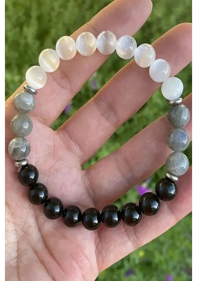 Doğaltaş - Cesaret - Özgüven - Güç - Mutluluk - Unisex Oniks - Labradorit - Selenit Çok Renkli
