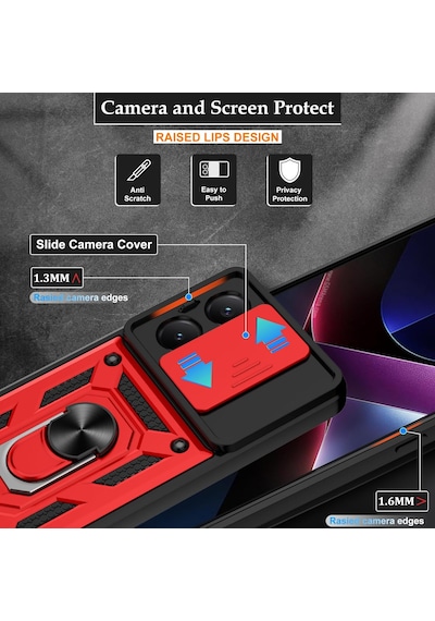 Xiaomi Poco X7 Pro İle Uyumlu Kılıf Magnetik Standlı Kamera Korumalı Sürgülü Kapak Kirmizi