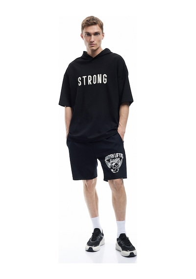 Koton Viskon Karışımlı Baskılı Oversize Beli Bağcıklı Spor Şort Siyah 5sam40104nk Siyah