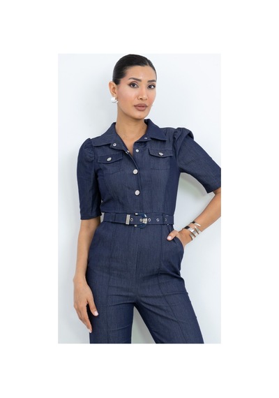 Dorne Moda Özel Koleksiyon Gömlek Kesim Denim Tulum Lacivert Lacivert