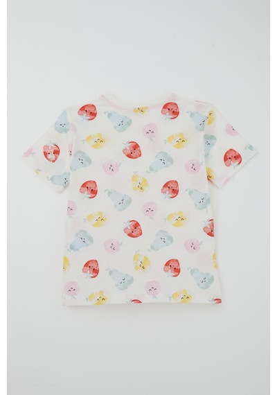 Paty Kıds Kız Çocuk Pijama Takımı Kısa Kollu Neşeli Meyveler 8-12 Yaş, Beyaz