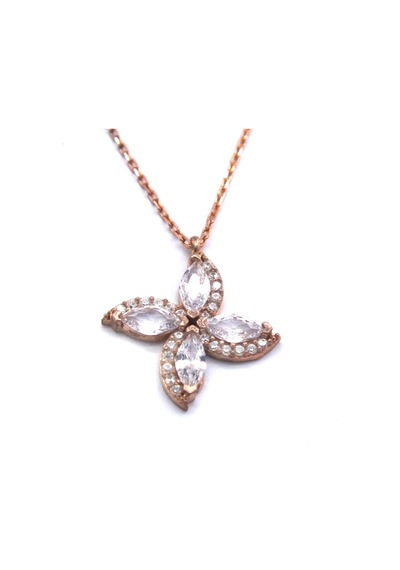 FerizZ Zirkon Taşlı Çiçek Rose Gümüş Kolye GK-223