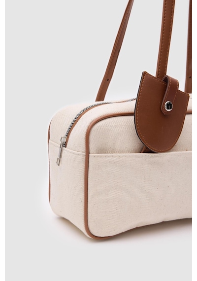 Shule Bags Solea Garnili Dikdörtgen Tote Çanta Taba Krem