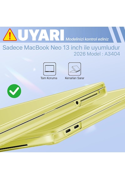 Apple MacBook Neo 13 İnç A3404 Uyumlu Şeffaf Kılıf Ekran Ve Klavye Koruyucu Set Kristal Parlak Kapak