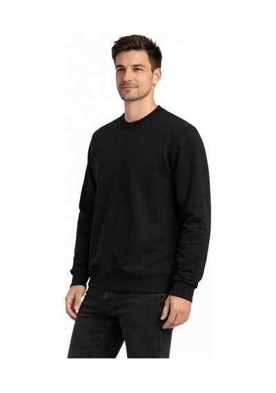 Basic Bisiklet Yaka Relaxed Regular Erkek Sweatshirt - 7556 Siyah