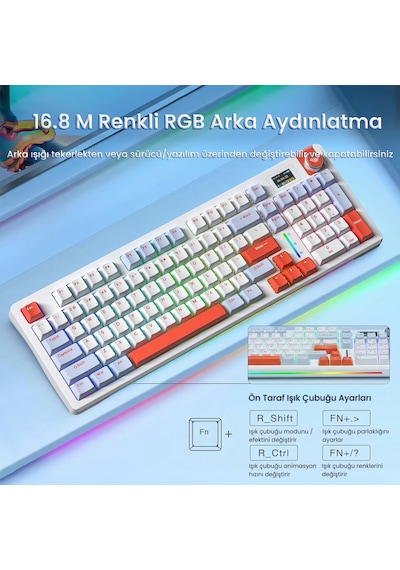 Aula S98 Pro 3 Modlu Rgb Hot Swap Mekanik Nimbus V3 Switch Kablosuz Makrolu Klavye Turuncu