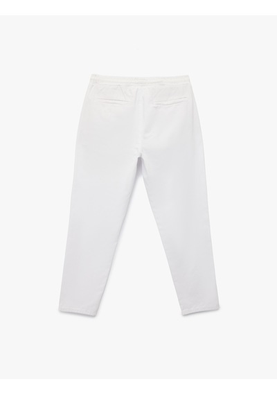 Koton Pamuklu Regular Fit Cepli Beli Bağcıklı Pantolon Beyaz 6sam40009hw