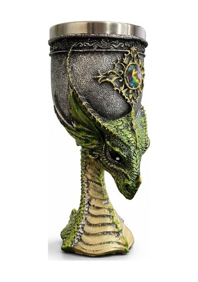 Yeşil Ejderha Figürlü Paslanmaz Çelik Kadeh - 3d Kabartmalı Mistik Dragon Mug Kupa Paslanmaz Çok Renkli