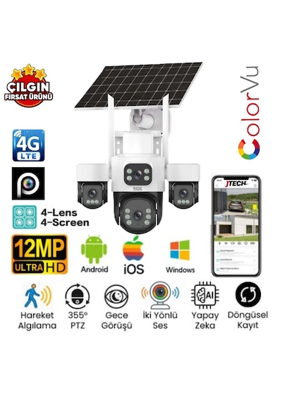 Inox X-14 3mp+3mp+3mp+3mp 12mp 4g E-sim Kartlı 2xsolar Panelli 4 Lens Akıllı Kamera