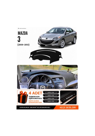 Mazda 3 2009-2013 Uyumlu Torpido Koruma, Torpido Örtüsü, Torpido Kılıfı - Siyah Gri