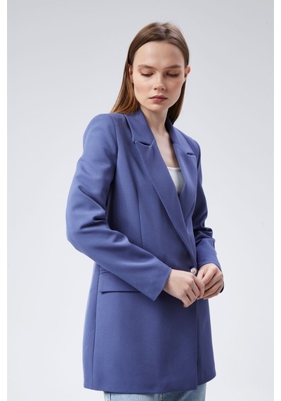 İndigo Oversize Dokuma Blazer Ceket Siyah