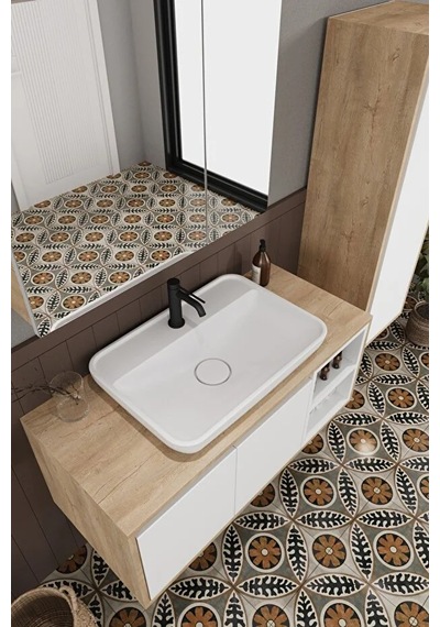 Lale Beyaz 100 Cm %100 Mdf Lavabolu Banyo Dolabı + Aynalı Dolap + Boy Dolabı Beyaz Meşe Lale Beyaz 100 Cm %100 Mdf Lavabolu Banyo Dolabı + Aynalı Dolap + Boy Dolabı Beyaz Meşe