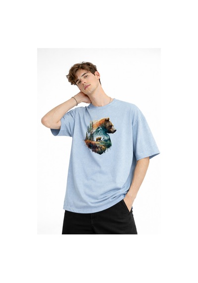 Misa Tahtakale Bear2 - Oversize Tişört Bebek Mavisi Çok Renkli