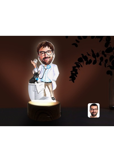 Kişiye Özel Erkek Veteriner Hekim Karikatürlü Dekoratif 3D Biblo Çok Renkli