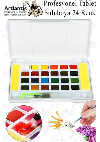 Tablet Sulu Boya 24 Renk Plastik Kutu 1 Paket Monalisa 24 Lü Taş Sulu Boya Tablet Suluboya Resim Hobi Sanat Çok Renkli