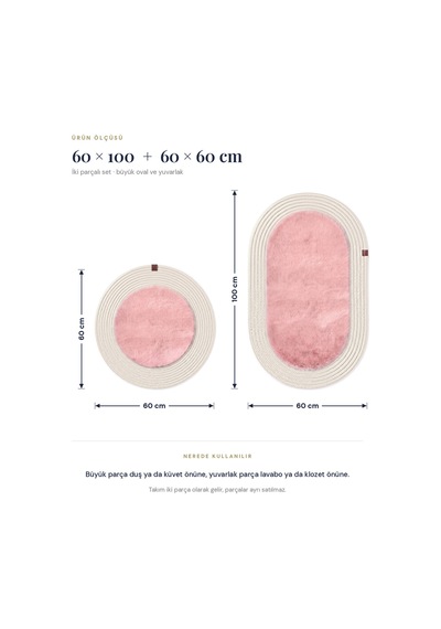 Banyo Paspası Takımı 60x100+60x60 Cm Düz Pembe & Krem