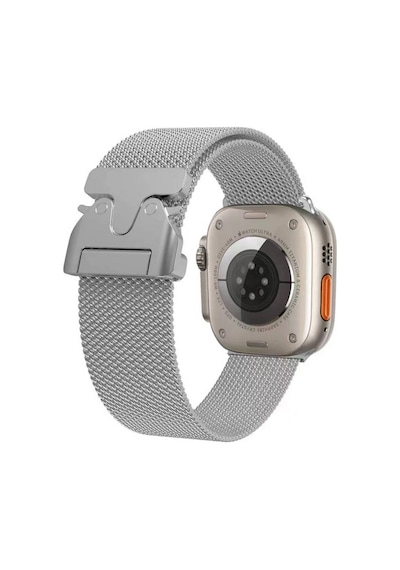 Apple Watch 44mm Uyumlu Zore Krd-25 Metal Hasır Kordon Gümüş