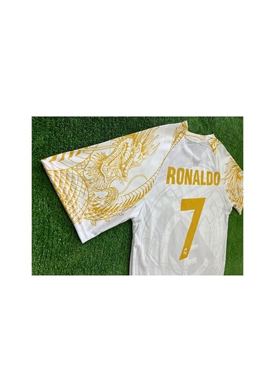 Ronaldo Real Madrid Özel Tasarım Ejder Desenli Beyaz Sarı Forma E