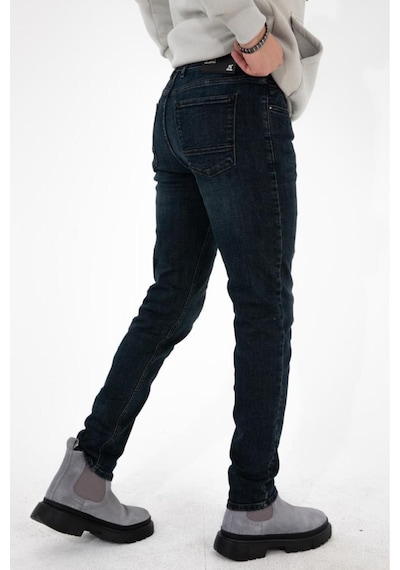 HLT Jeans Erkek Koyu Lacivert Slim Fit Likralı Jean Kot Pantolon İçi Hardal Hlthe001931