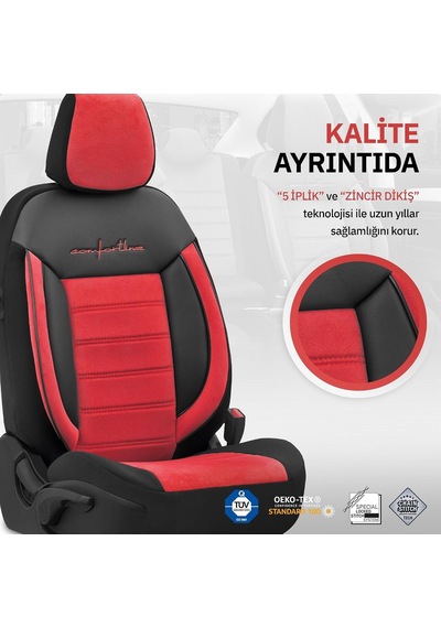 Comfortline Design Tay Tüyü Süet Oto Koltuk Kılıfı Ekstra Destekli Tam Set Premium Kırmızı