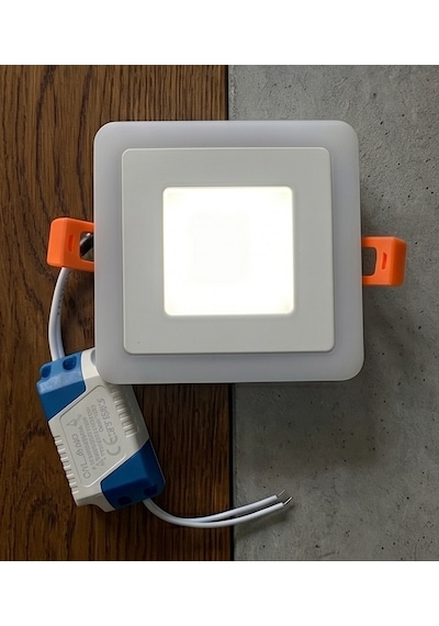 Kare Sıva Altı Led Spot Aydınlatma 6 Watt Çift Renk 3 Kademe Mavi Beyaz Gece Lambası Armatür Beyaz - Mavi