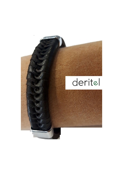 Deritel Siyah Örmeli Bileklik Hakiki Deri Çok Renkli