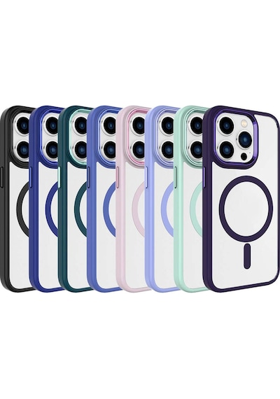 Apple Uyumlu iPhone 15 Pro Max Wireless Şarj Özellikli Csk Zore Krom Magsafe Silikon Kılıf-mavi