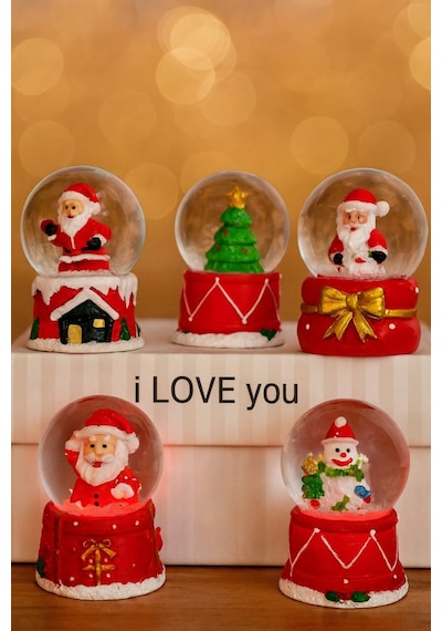 Yeni Yılın En Güzel Hediyesi Yılbaşı 5 Adet Led Işıklı 6,5 Cm Noel Yeni Yıl Hediyesi Kar Küresi Seti Dekoratif Obje