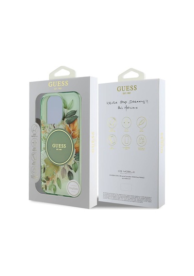 Apple iPhone 16 Pro Uyumlu Kılıf Guess Lisanslı Magsafe Şarj Özellikli Flower Tonal Circle Yeşil