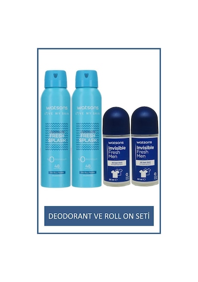 Watsons Invisible Fresh Men 48 Saat Etkili Roll On 50 Ml X2 Ve Fresh Splash Deodorant 150 Ml X2