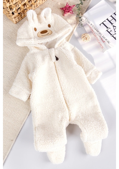 Babymod Kapüşonlu Welsoft Peluş Kışlık Kız/erkek Bebek Tulum Krem