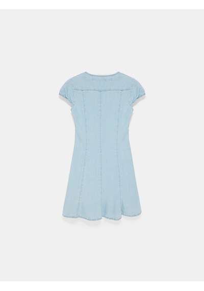 Dilvin 90583 %100 Pamuk Çıtçıt Detaylı Denim Elbise-mavi