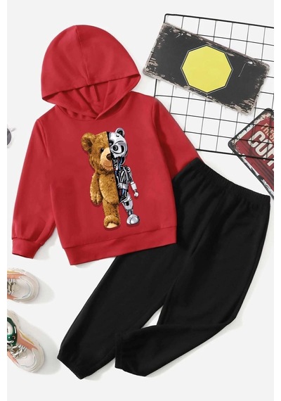 Uyguntarz Çocuk Boys Bear Eşofman Takımı Kırmızı