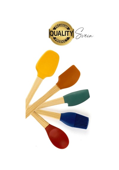 Mini Spatula Kaşık Fırça Setleri Yapışmaz Silikon Tencere Ahşap Saplı Renkli Pişirme Mutfak Araçları