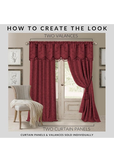 Elrene Home Fashions Mia Jakarlı Kaydırmalı Karartma Pencere Perdesi, 52" X 95" 1 Panel , Kırmızı