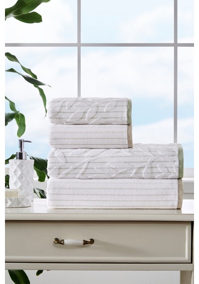 Özdilek Leaf Stripe Kadife Havlu Seti Best Set Beyaz