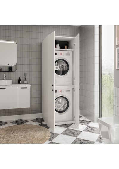 Savana Çamaşır Makinesi Ve Kurutma Makinesi Banyo Dolabı Beyaz