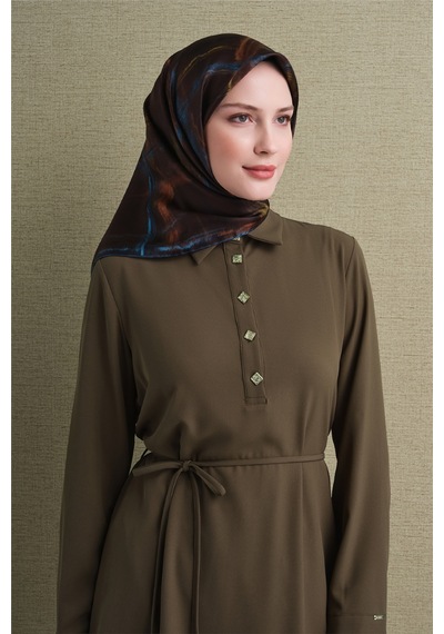 Armine Sura İpek Eşarp 2026-2027 - Sonbahar Kış-asm9602 Kahve-indigo