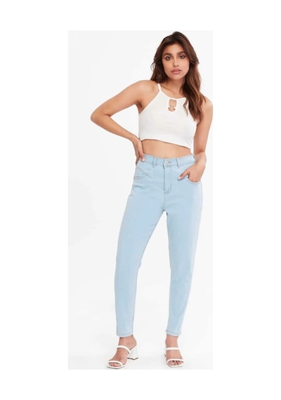 Kene Jeans Yüksek Bel Ön Conta Çımalı Esnek Dar Paça Buz Mavi