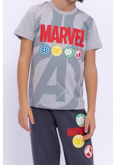 Avengers Marvel Erkek Çocuk Gri Kısa Kol Pijama Takım Grı Melanj