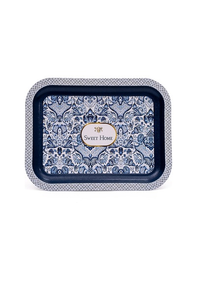 Azulejos Sweet Home Desenli Küçük Klasik Metal Tepsi - 23x30 Cm