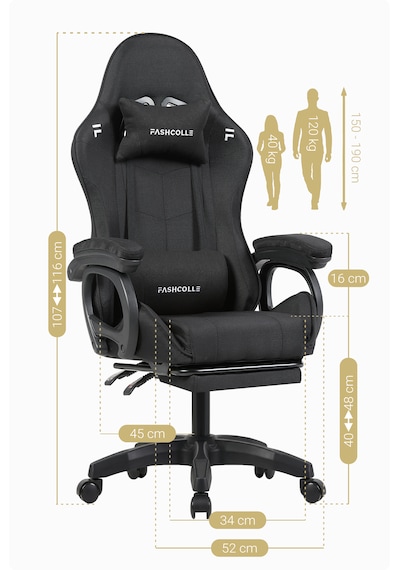 Fashcolle Dynamic Air Kumaş Black Masajlı Oyuncu Koltuğu