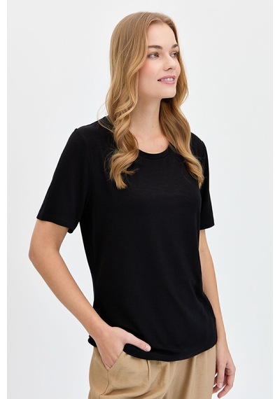 Desen Triko Kadın T-shirt Dsn24084 Siyah
