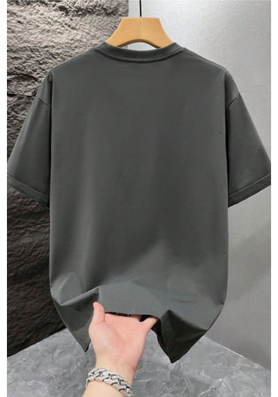 Cool Tarz Erkek %100 Organik Pamuklu Kalın Dokulu Comfort Fit Bisiklet Yakalı T-shirt Gri Gri