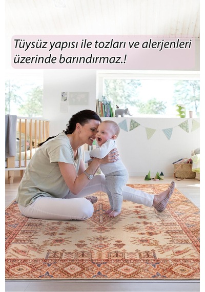 Foldy Vintage Desenli Dokuma Taban Dekoratif Kahverengi Halı Fl 43 Kahverengi 3