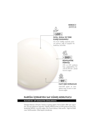 Koreaco Blocker %100 Saf SPF 50+ Suya Dayanıklı Yüksek UVB+UVA Korumalı 50ml Güneş Serumu