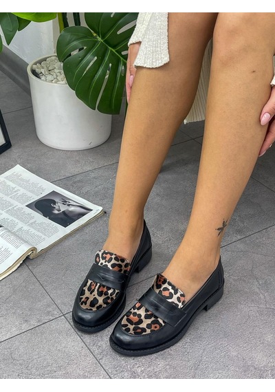 Erva'nın Butiği Siyah Cilt Leoparlı Your Kadın Loafer-5543 Siyah Leopar
